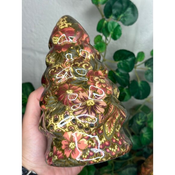 Vintage 1994 Patricia Reach Decoupage Ceramic Floral Christmas Tree Set of 2 - Picture 5 of 8